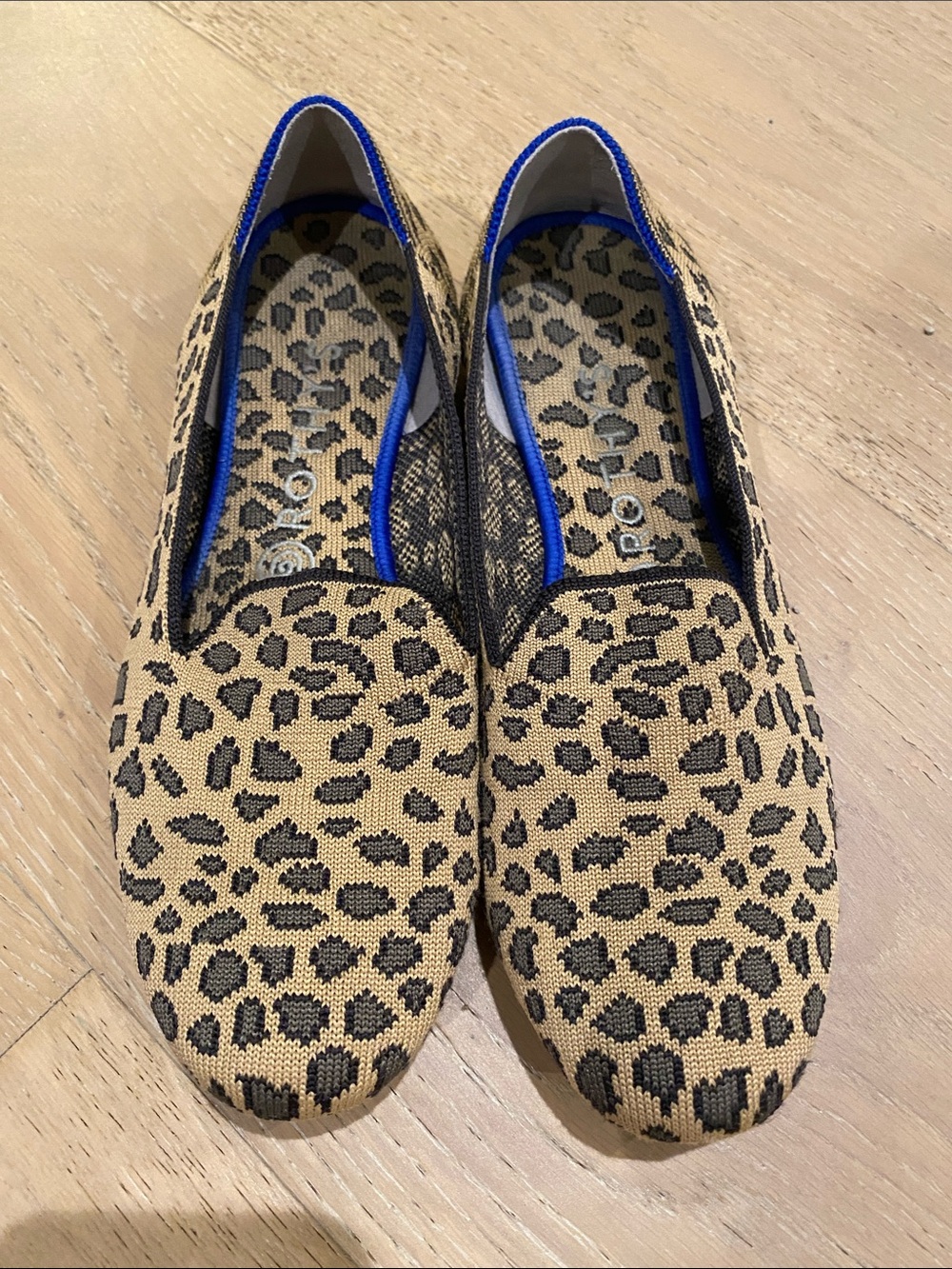 Rothy's Leopard-Print Slip-Ons with Blue Trim